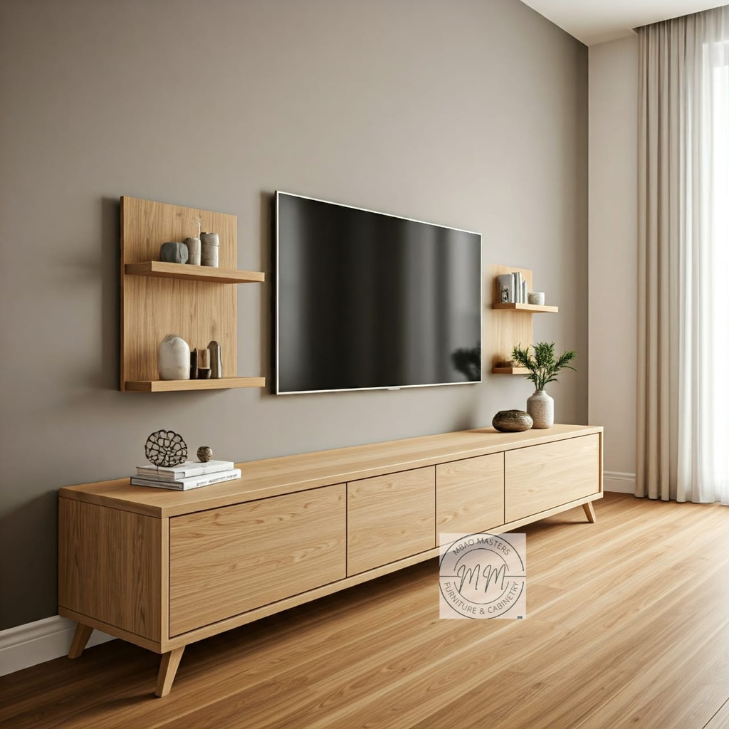 Oak Odyssey TV cabinet + Floating shelves