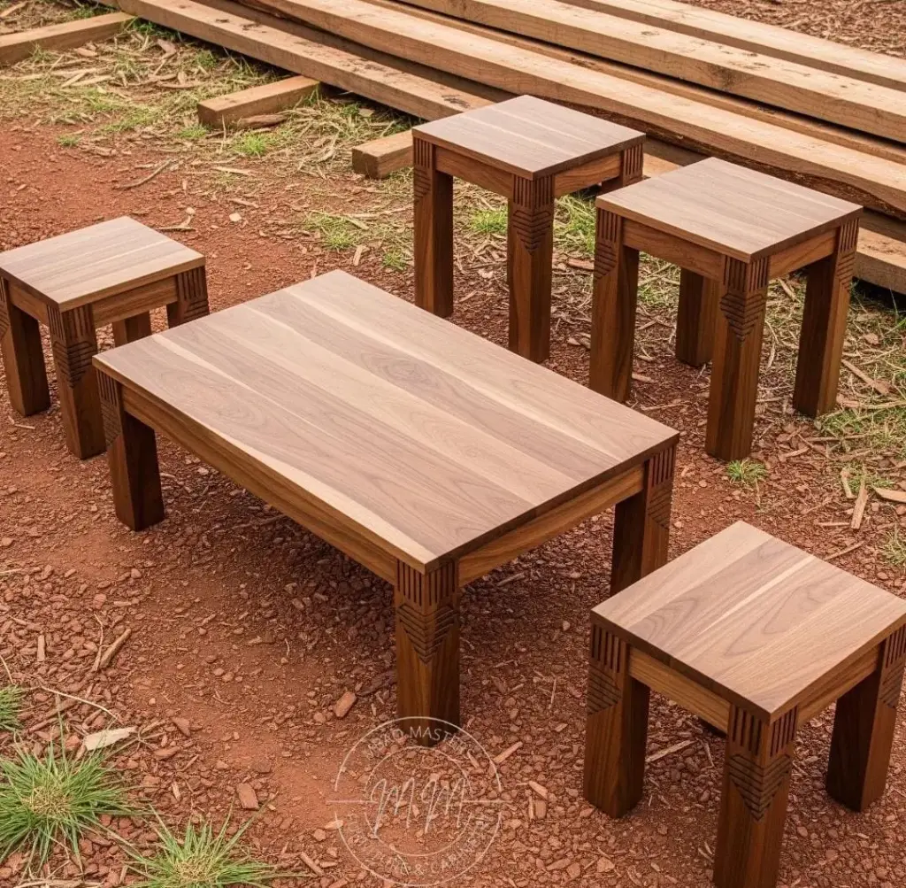 Citadel Crest Coffee Table + 2 Stools + 2 End Tables 