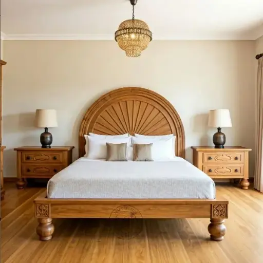 Trevane Craft Queen Size Bed + 2 Bedside Tables 