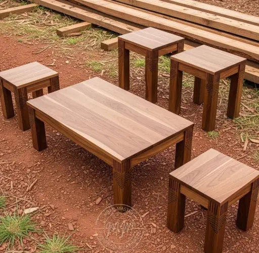 Citadel Crest Coffee Table + 2 Stools + 2 End Tables 