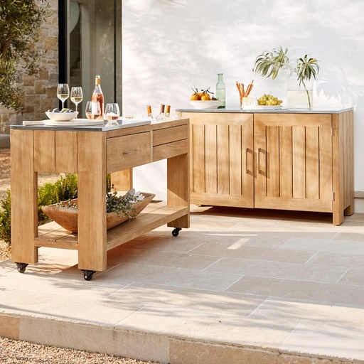 Moonlit Ash Outdoor Teak Prep Tables set